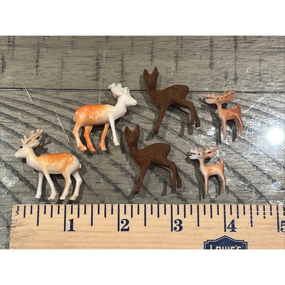Vtg Deer Buck Reindeer Family Decor Doe  Baby Fawn Flocked Decor MCM Christmas - Picture 1 of 5